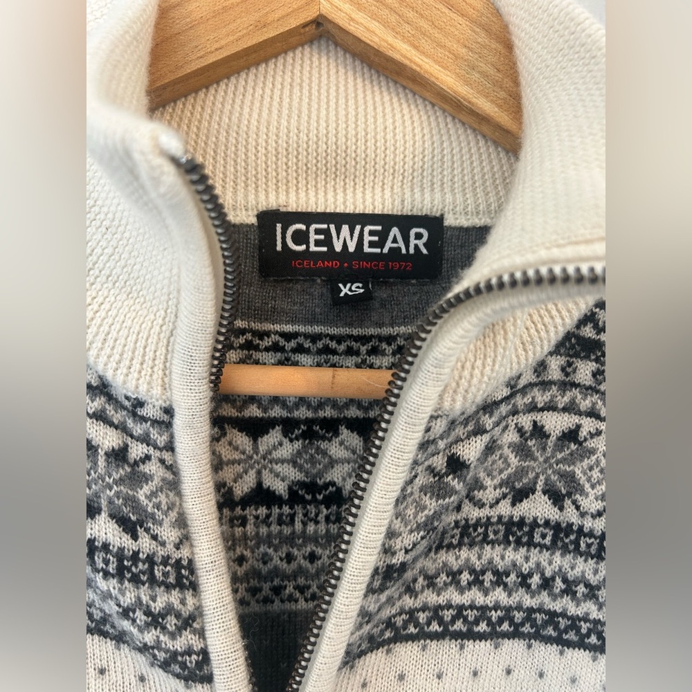 Icewear Wool Full-Zip Cream Nordic Pattern Icelandic Women's Sweater XS - Picture 2 of 4